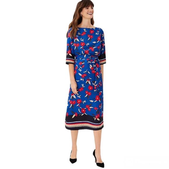 Ann Taylor Dresses & Skirts - NEW Ann Taylor Petite Border Floral Belted Midi Dress Size Small Petite